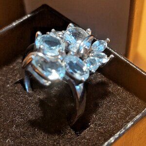 Italian Sterling Silver 925 Women's Size 7.5 Ring Aquamarine  NEW